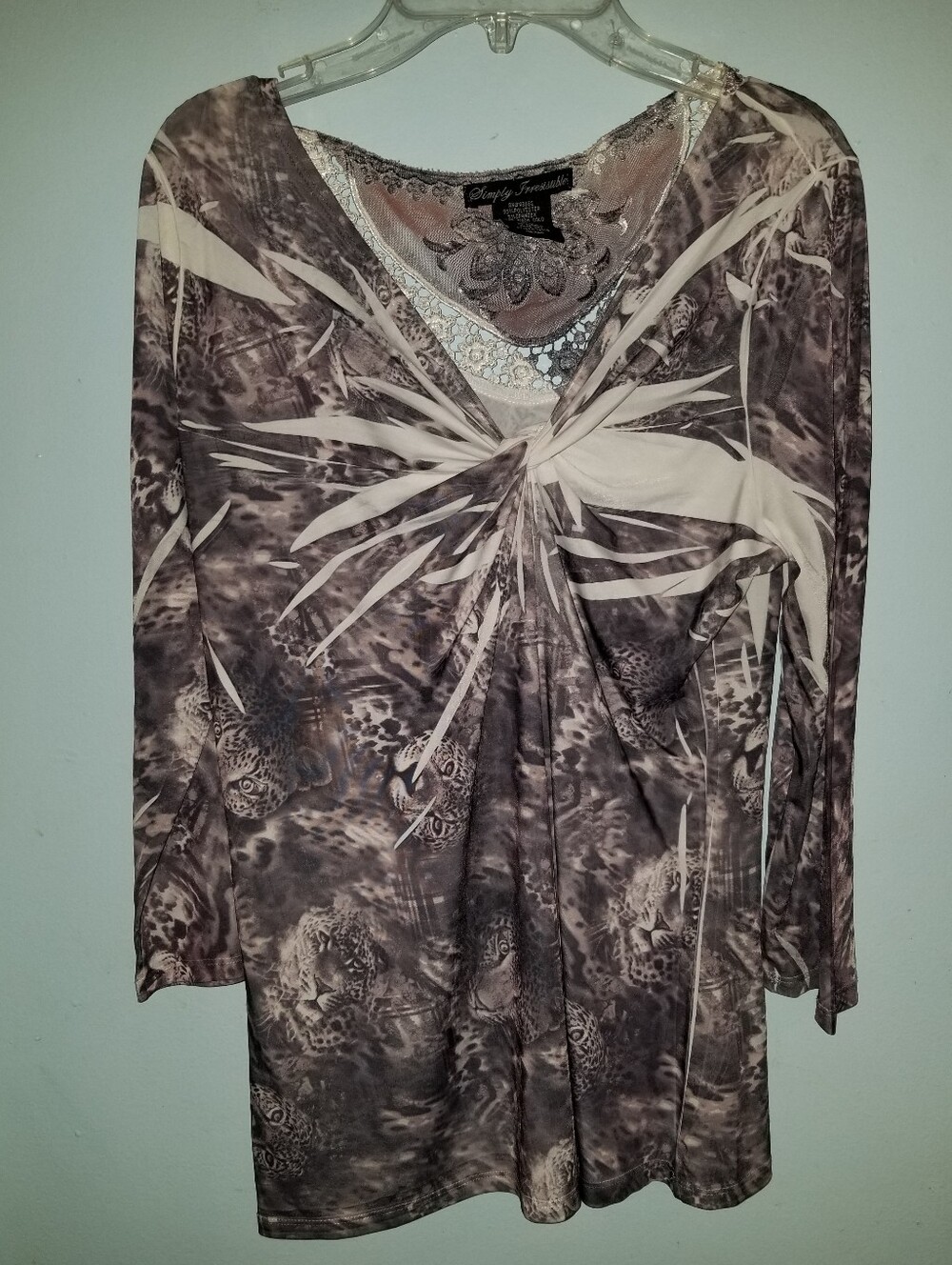 Simply Irresistible Unique Leopard Printed Twist-Front Stretch Top Lace In Back